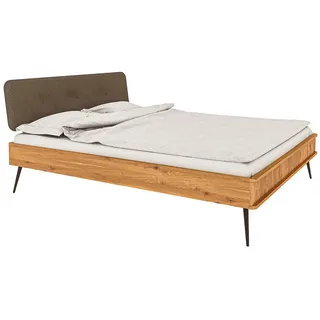 Lomadox Bettgestell KABALA-165, Liegefläche 200x220 cm, mit Polsterkopfteil, Eiche massiv geölt braun