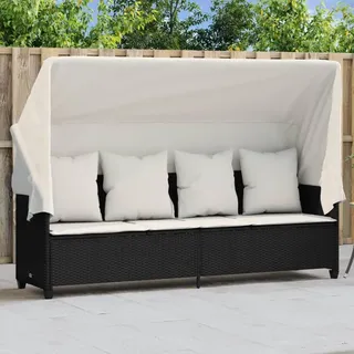 KKHOMEI Gartensofa mit Liegefunktion und mit Dach Liegesofa Rattan Sonnenliege Balkon Bank Verstellbar Gartenliege Sofa Liege Lounge Sofa Outdoor mit Schlaffunktion Rattansofa 200 x 52,5 x 3 cm