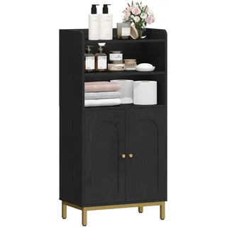 Hzuaneri Badezimmerschrank, Badschrank, Küchenschrank mit 2 offenen Fächern, 2 Türen, 2 verstellbaren Einlegeböden, Freistehender Badezimmer, 30 x 50 x 100 cm, Schwarz-Gold BC58204G