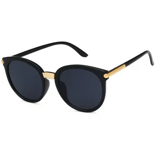 Rnemitery Sonnenbrille Klassisch Retro Runde UV400 Sonnenbrille Damen Große Fahrbrille schwarz