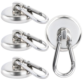 OCEUMAOA Magnethaken Extra Stark 30kg Neodym Magnete mit Haken Magnet Karabiner Sehr Stark 32mm 360°Drehen Magnete Stark Groß für Kühlschränke Küchen Garage Büro Magnetische Haken Silber 4Stück