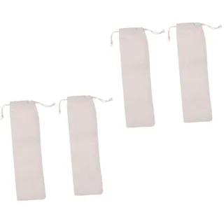 KOCKSHION 4 Stück-pack Leinenbeutel aus Baumwolle und Leinen Beige Praktische Aufbewahrungstasche mit Kordelzug für Edelstahl Trinkhalme Unterwegs und Zuhause