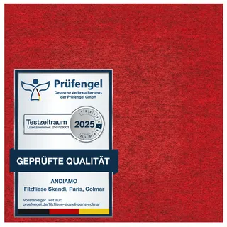 Teppichfliese ANDIAMO "Skandi, selbstklebend, Gesamthöhe 4 mm", rot, B:40cm L:40cm, Polypropylen, Teppiche, 40x40 cm, 25 Stück (4 qm), 50 Stück (8 qm) oder 100 Stück (16 qm)