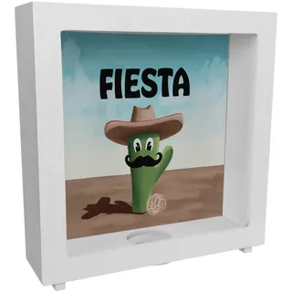 Fiesta - Kaktus mit Sombrero Rahmen Spardose aus Holz witzige Rahmen Spardose aus Holz für den Urlaub in Mexiko Sparbüchse mit witzigem Motiv