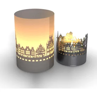 Münster Skyline Tube T-Light Schattenspiel - Romantisches Souvenir, Motivkerze mit Projektion der schönsten Wahrzeichen, perfekt für Münster Fans, Geschenkidee