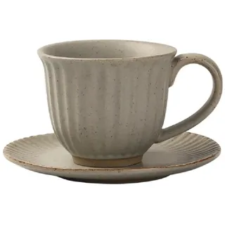 MAGICVOGEL Cappuccino Tasse mit Unterteller Steingut Espressotasse 160ml Kaffeetasse Vintage Porzellan Teetasse Mokkatasse für Zuhause Büro Café (Hell-Kaffee)