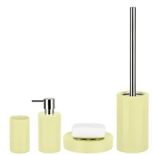 spirella Badaccessoires-Sets TUBE, Zubehör-Set aus hochwertiger Keramik, 4 tlg., bestehend aus: WC-Bürste, Seifenspender 300 ml, Zahnputzbecher, Seifenschale, elegante Glanz-Optik, gelb, Komplett-Set Badezimmerzubehör, 4 tlg., 4-tlg., Zubehör-Set aus hochwertiger Keramik, elegante Glanz-Optik, gelb gelb