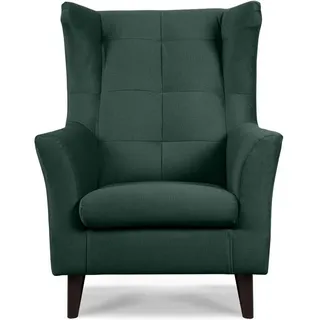 KONSIMO® Ohrensessel SALIS Sessel mit Armlehne, wasserabweisender Oberstoff,gewellte Feder und Schaumstoff im Sitz grün