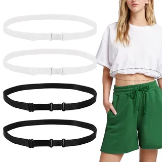 4 Verstellbare Crop Tops mit Tuck Band, Elastische Crop Top Bänder für Frauen - Schwarz & Weiß