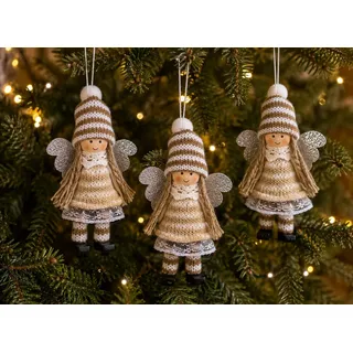 MF Weihnachtsfigur Holz Engel Frieda braun weiß zum Hängen 13 cm 3 Stück (1 St)