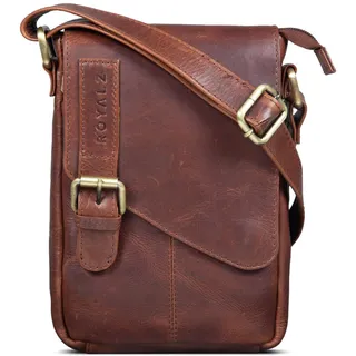 ROYALZ 'Louisiana' Leder Umhängetasche Klein für Männer Herren Ledertasche Mini Seitentasche Vintage Look Tasche zum Umhängen, Farbe:Roma Cognac Braun - L