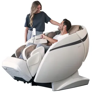 Casada Skyliner III Massagesessel Massagestuhl, 4D-L-Track-Massage, Zero-Gravity, Carbon Wärme, Ganzkörper-Massage, Audiostimulation (Weiß-Braun)