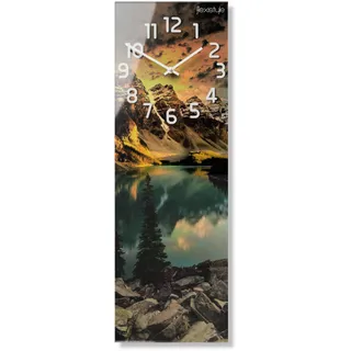 FLEXISTYLE Wanduhr Rechteckig 20 x 60 cm, aus Glas, mit Direktdruck Wohnzimmer modern länglich ohne tickgeräusche BERGLANDSCHAFT
