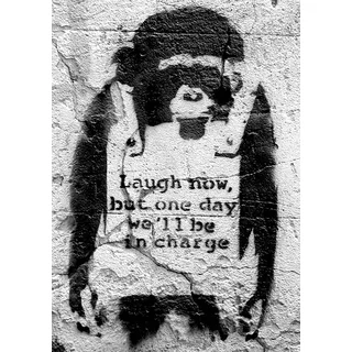 Banksy Poster AFFE Laugh Now, but one Day We'll be in Charge (42cm x 59,3cm) + Geschenkverpackung. Verschenkfertig!
