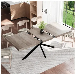 REDOM Esstisch 140–180CM ausziehbarer Retro Esszimmertisch (mit verstecktem Stauraum, rechteckiger Küchentisch mit natürlicher Tischplatte & geprägter Mittelplatte), Sitzplatz für 4–6 Personen grau