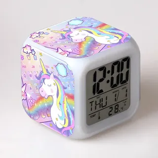 Digitaler Wecker Mit Einhorn-mädchen-motiv, Würfel-led-lcd-display Mit Leuchtfunktion