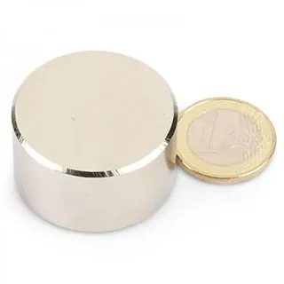 Scheibenmagnet super stark Ø 35,0 x 20,0 mm N42 Nickel (magnets4you) - hält 38 kg| Neodym Supermagnet | Powermagnet | Haftmagnet, Magnetscheibe, Zylindermagnet