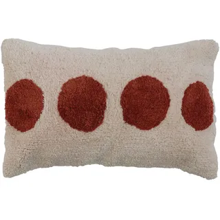 Bloomingville Lendenkissen Baumwolle getuftet mit Punkten und Chambray Rücken, Creme und Rost Kissen, cremefarben/Rot, 24" L x 14" W x 2" H