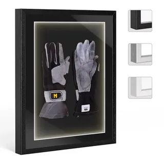 Bildershop-24 Objektrahmen Trikotrahmen aus Massivholz beleuchtet für Objekte bis 15mm VARIO36 3D inkl. LED-Leiste und Passepartout 15x20cm Schwarz matt (lackiert)