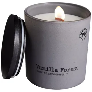 Sallys Duftkerze „Vanilla Forest“ - Duftkerze im Glas Groß mit Holzdocht mit Knistereffekt Kerze Candle Scented Candle Kerze im Glas Vanille Sjoawax Blend Edler Deckel
