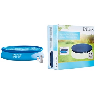 Intex Easy Set Pool - Aufstellpool - mit Filter, 396cm x 84cm + Easy Set Pool Cover - Poolabdeckplane - 396 cm - Für Easy Set Pool
