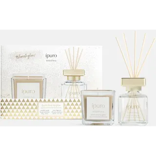 ipuro Essentials TIME TO GLOW Set mit Raumduft 50ml + Duftkerze im Glas 125g - Raumerfrischer mit Tonkabohne, Kaschmirholz & orientalisch blumigen Noten Duft Aroma - Diffuser & Duftkerze Geschenkset
