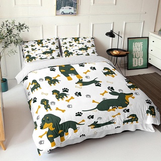 kldby Bettbezug 200x220 Dackel Muster Bettwäsche Set, 100% Microfaser Weiche Atmungsaktive 3 Teilig - 1 Bettbezüge mit Reißverschluss und 2 Kissenbezug 80x80 cm