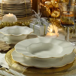 Hermia Concept, MLN24Y2694R520, Essservices, Tafelservice (24 Teile), Creme, Porzellan, 22 x 22 x 2 cm - Creme/Gold