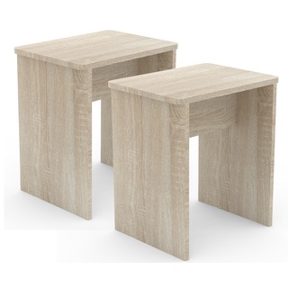 Vcm 2Er Set Holz Sitzhocker Würfel Fußablage Beistelltisch Esal (Farbe: Sonoma-Eiche)