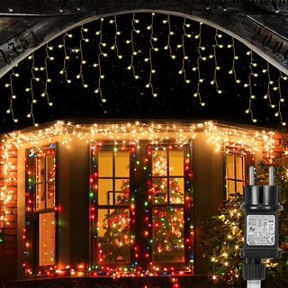 10M Eisregen Lichterkette Außen Innen, Warmweiß 31V Lichtervorhang Weihnachtsbeleuchtung mit 400 LEDs, Timer Stecker 8 Modi, Weihnachtsdeko für ...
