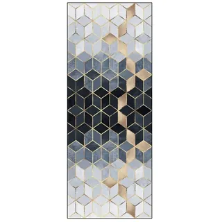 ZUZEKU Modern Läufer Flur Küche Waschbar rutschfest 40X250cm Geometric Pattern Blau und Weiß Lang Küchenteppich Flurteppich Teppich Fur Korridor Wohnzimmer Schlafzimmer Meterware Anpassbar