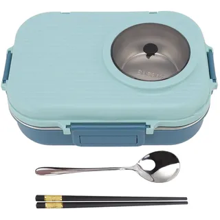 Lunchbox, 1100 Ml, Doppellagiges 3-Gitter-Design, Thermo-Lunchbox aus Edelstahl 304 mit Essstäbchen, Löffel, Suppenschüssel, Lebensmittelbehälter für Kinder, Studenten,