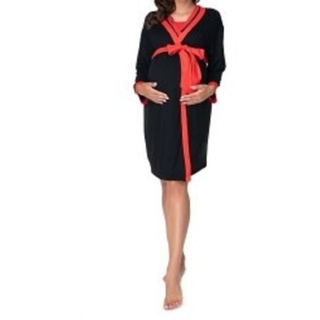 PeeKaBoo Umstandsnachthemd Bademantel Nachthemd Stillen Schwangerschaft 2tlg. rot|schwarz L/XL