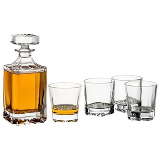 gouveo Karaffe Whiskykaraffe mit 4 Gläser - Whisky-Set aus hochwertigem Glas weiß