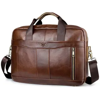 BAGZY Laptoptasche 15.6 Zoll Aktentasche Herren Umhängetasche Geschenk für Männer Handtasche für Männer Echtes Leder Herren Business Tasche Notebook Tasche Herren Bürotasche (Braun)