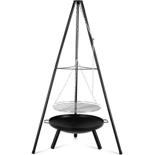 ShEyle Schwenkgrill mit Feuerschale - Dreibein Schwenker Holzkohlegrill Ihöhenverstellbar,große Grillfläche Ø 58 cm- für Camping und Garten Outdoor