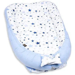 PaLulli 120x60 cm Babynest Babynestchen XXL Babykokon 2seitig 100% Baumwolle Kissen Nestchen für Babybett Reisebett für Baby und Säugling Feathers (Milkyway)