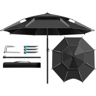 SKINCATE Sonnenschirm Strand Sonnenschutz 240cm, Strandschirm Angelschirm Im Freien, UV-Schutz Windschutz, Regenschirm 360° Drehbar Für Picknick, Angeln, Ø 180-260cm (Color : Black-Grey, Size : 260c