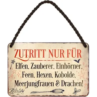 schilderkreis24 Blechschild Zutritt nur für Elfen, Zauberer, Einhörner, Vintage, Garten, Schlafzimmer, Café, Bar, Männerhöhle, Heimdekoration, Metallposter, 20,3 x 30,5 cm
