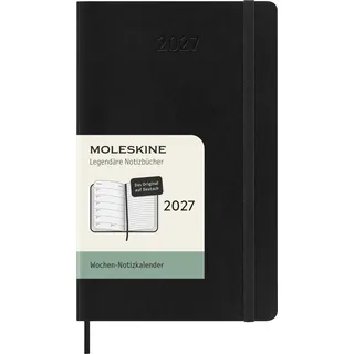 Moleskine 12 Monate Wochen Notizkalender Deutsch 2027, Pocket/A6, 1 Wo = 1 Seite, rechts linierte Seite, Weicher Einband, Schwarz