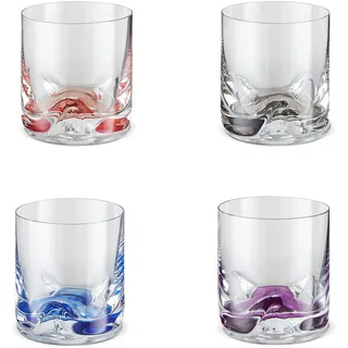 Peill+Putzler Germany 4er Set Trinkgläser mit buntem Boden, 280 ml Volumen, mehrfarbige Trinkbecher, Wassergläser in 6 Farben, Coctailgläser, spühlmaschinengeeignet & pflegeleicht
