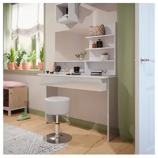 Vicco Schminktisch Azur, Weiß/Weiß Hochglanz, 120 cm mit Hocker (3-St) weiß