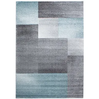 Carpetsale24 Kurzflor Teppich 140x200 cm Kariert Blau-Grau, Modernes Wohnaccessoire mit Muster, Raumgestaltung für Schlaf- oder Arbeitszimmer