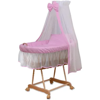 waldin Stubenwagen-Set mit Ausstattung,XXL,Bollerwagen,komplett,9 Modelle wählbar,rosa/weiß