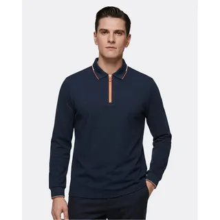 Allthemen Langarmshirt Langarm-Poloshirt mit Polokragen und Halbzip Herren Business-Stil blau XL