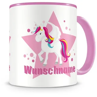 Samunshi® Kindertasse mit Namen Tasse großes Einhorn Personalisierte Tasse mit Namen Kinder Kinderbecher personalisierter Text Namenstasse Kindergarten rosa 300ml