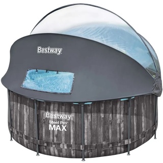 Bestway® Steel Pro MAXTM Frame Pool Set mit Filterpumpe + Verdeck Ø 366 x 122 cm, lichtgrau, rund