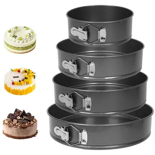OSTWOLKE Springform 4-teiliges Springform Set Ø18/24/26/28cm runde Backformen Kuchenform schwarz