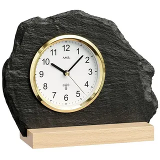 AMS Uhr AMS Funk-Tischuhr Naturschiefer, Alu-Frontreif gelb