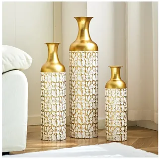 KLAM HOME Bodenvase Große Bodenvase 3er Set aus Metall, (50/65/83 cm), Mid-Century Modern (Dekovase Boden bis zur Decke reichende Vase, hohe dekorative Vase), Vintage Deko, Dekorative Vase für Wohnzimmer, Flur und Schlafzimmer goldfarben